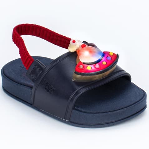 Chinelo Infantil Slide Bebê Menino Kidy com Elástico Luz e Led Espaço Disco Voador
