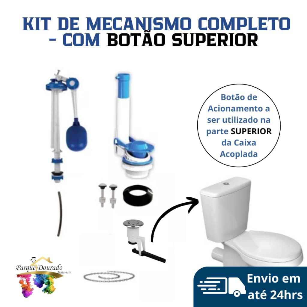 Kit Completo Mecanismo Universal Para Caixas Acopladas - Com Botão De Acionamento Superior
