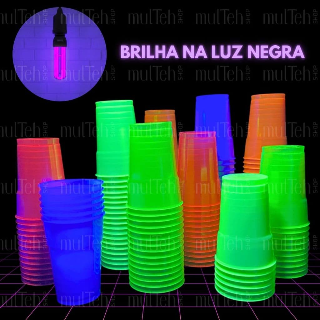 100 Copos Descartável Neon Festa Balada 300ml Sortido Brilho
