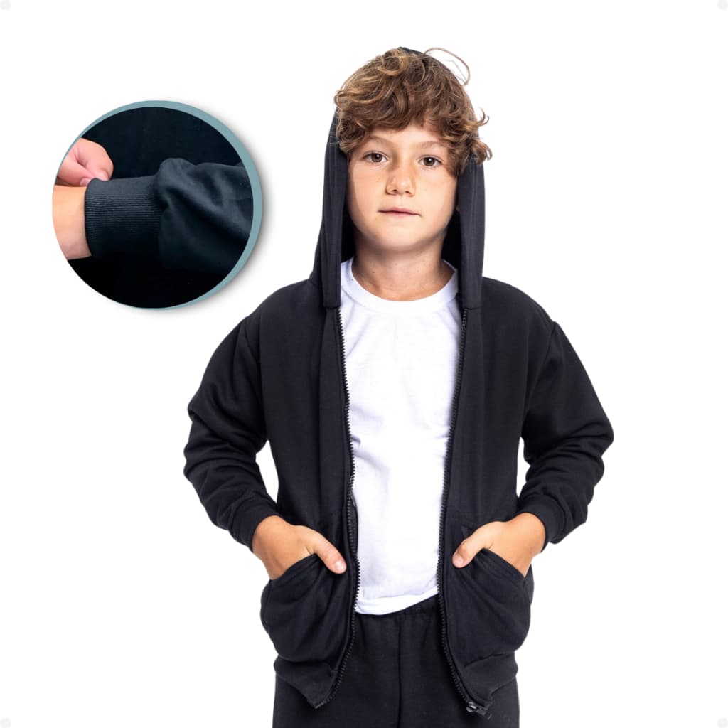 Casaco Moletom De Frio Com Zíper Infantil Aberto Com Capuz E Bolso