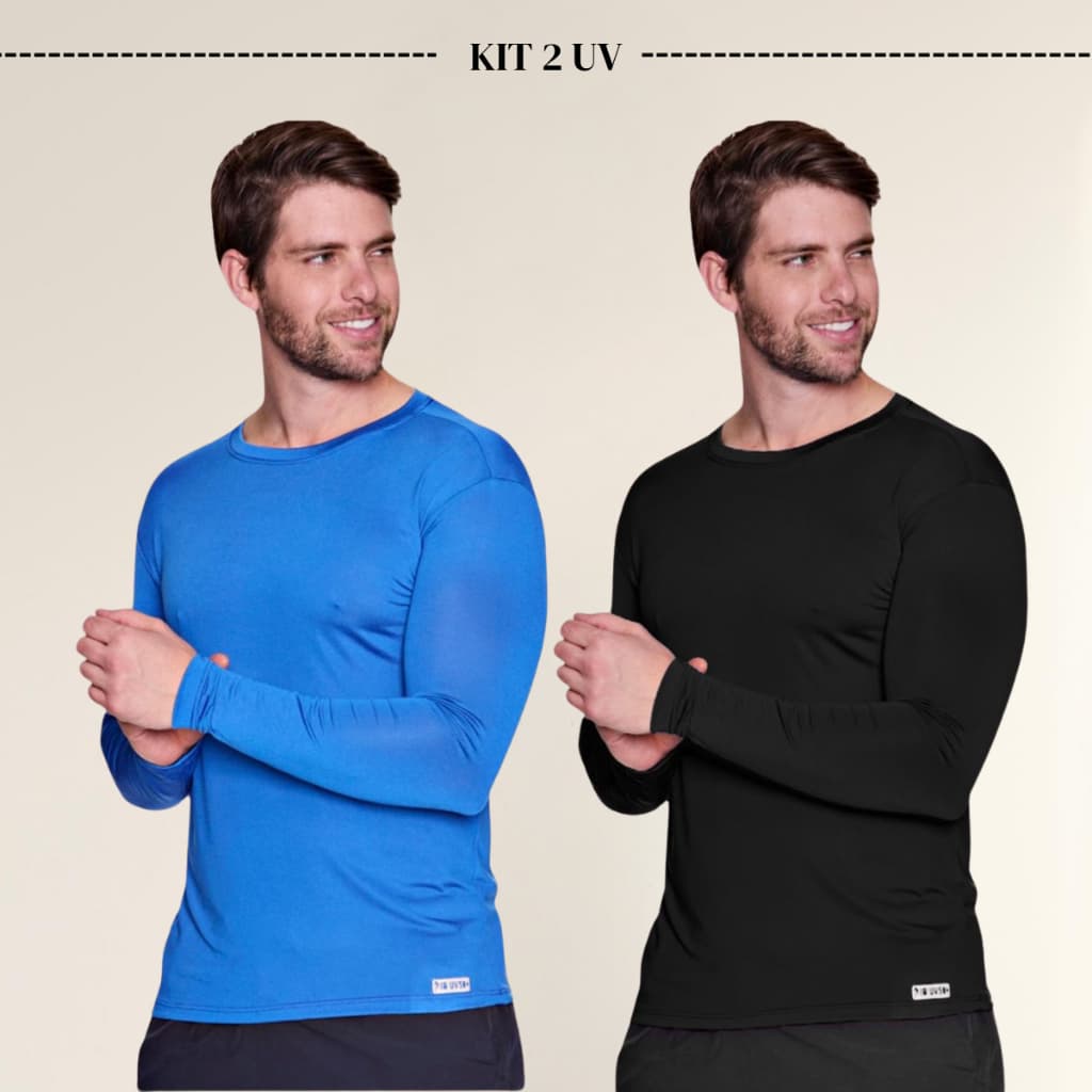 Kit 2 Camisas Proteção solar UV Masculina Térmicas UV 50+ Malha Fria Proteção Solar Pesca Praia