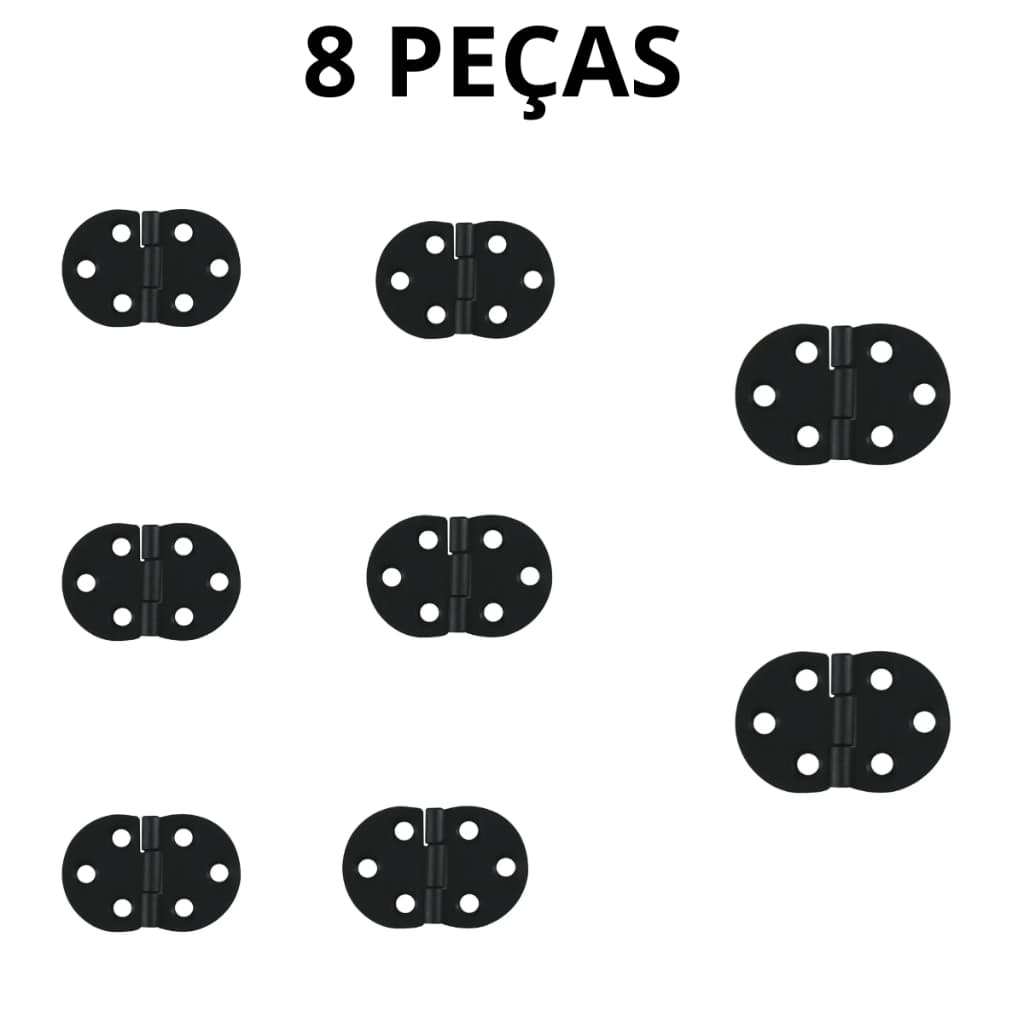 Kit 8 Dobradiça rústica redonda p/móveis - aço pintado preto