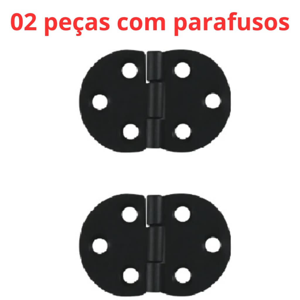 kit 02 Dobradiça rústica redonda p/móveis - aço pintado preto