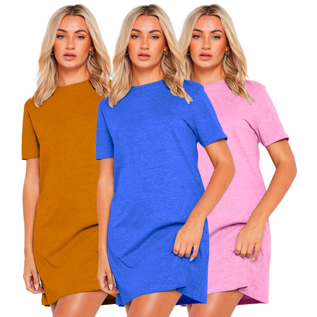 Kit com 3 Vestidos Estilo Camiseta Feminino Casual Básico