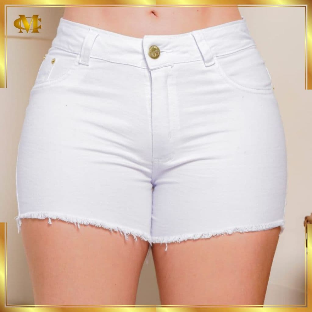 Short Feminino jeans branco Cintura Altura levanta empina bum bum com LYCRA
