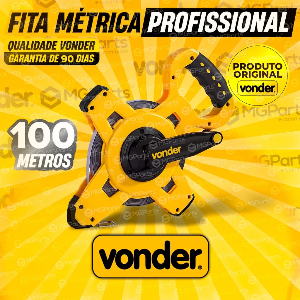 Trena Longa Fita Métrica Fibra Vidro 100 Metros Caixa Aberta Vonder Profissional Manivela Original