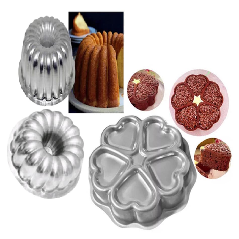 Kit 2 Formas de Bolo Decoradas, Forma 5 Corações Ballerine + Forma de Bolo Torta Suiça em Alumínio