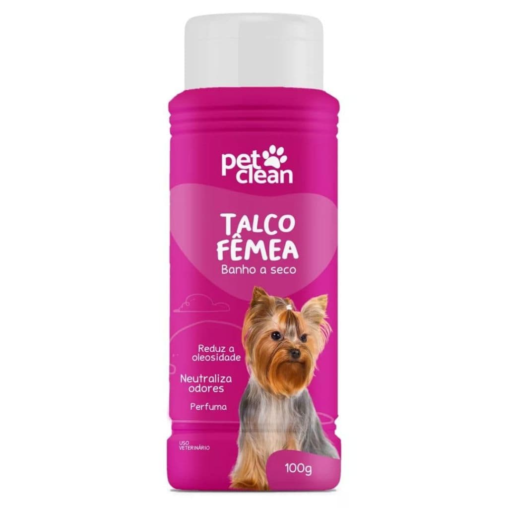 Talco femea Banho A Seco Para Cachorro e Gato Higiene Pet Neutraliza Odores 100g