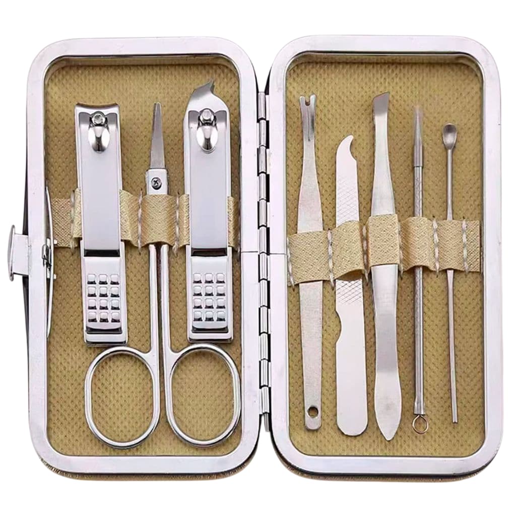 Kit Cortador De Unha Manicure Portatil Estojo Pinça Tesoura 8 peças