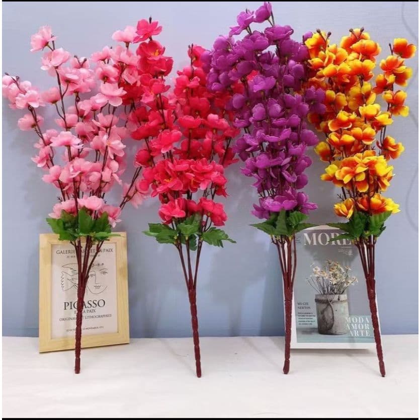 2 Buques Flor Cerejeira Artificial 7 Galhos Grande Decoração Folhagem Montar Arranjos