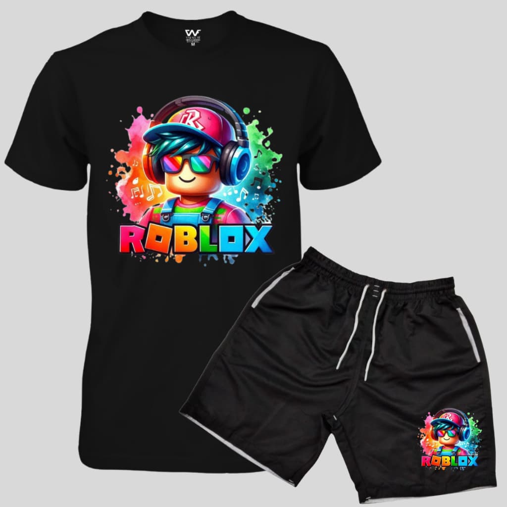 Conjunto Camiseta Roblox Adulto Ou Infantil + Bermuda Tactel - MONTE SEU KIT ANIVERSARIOS