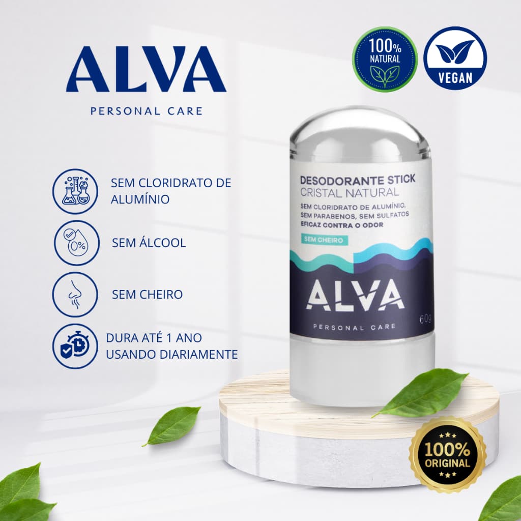 Desodorante Pedra Cristal Natural Alva 12h Proteção Vegano Cruelty Free