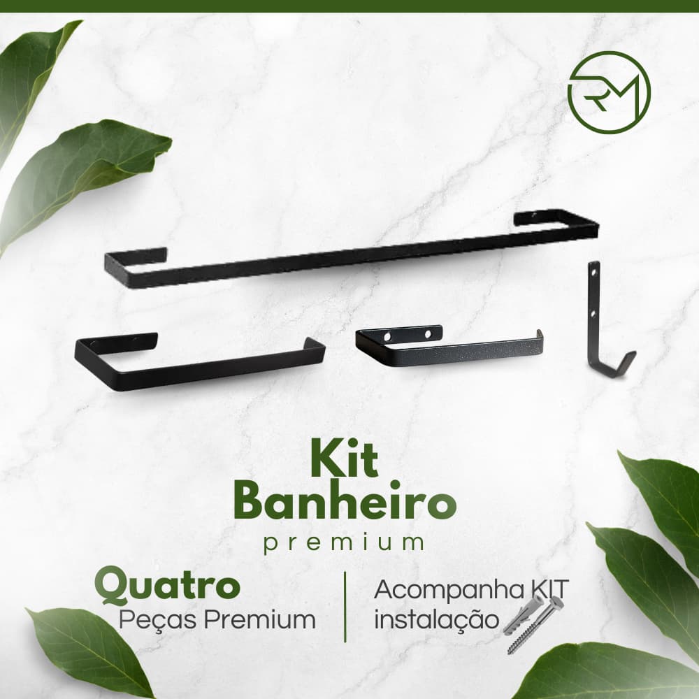 Kit Acessórios Para Banheiro RM Suportes | Porta Papel Higiênico, Porta Toalha Rosto e Gancho Multiuso