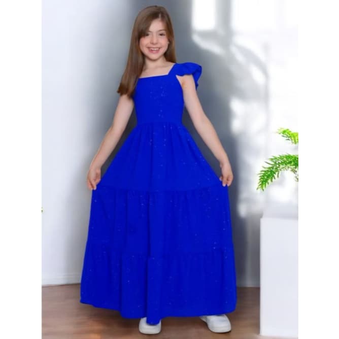Vestido Juvenil tecido duna longo Com Brilho