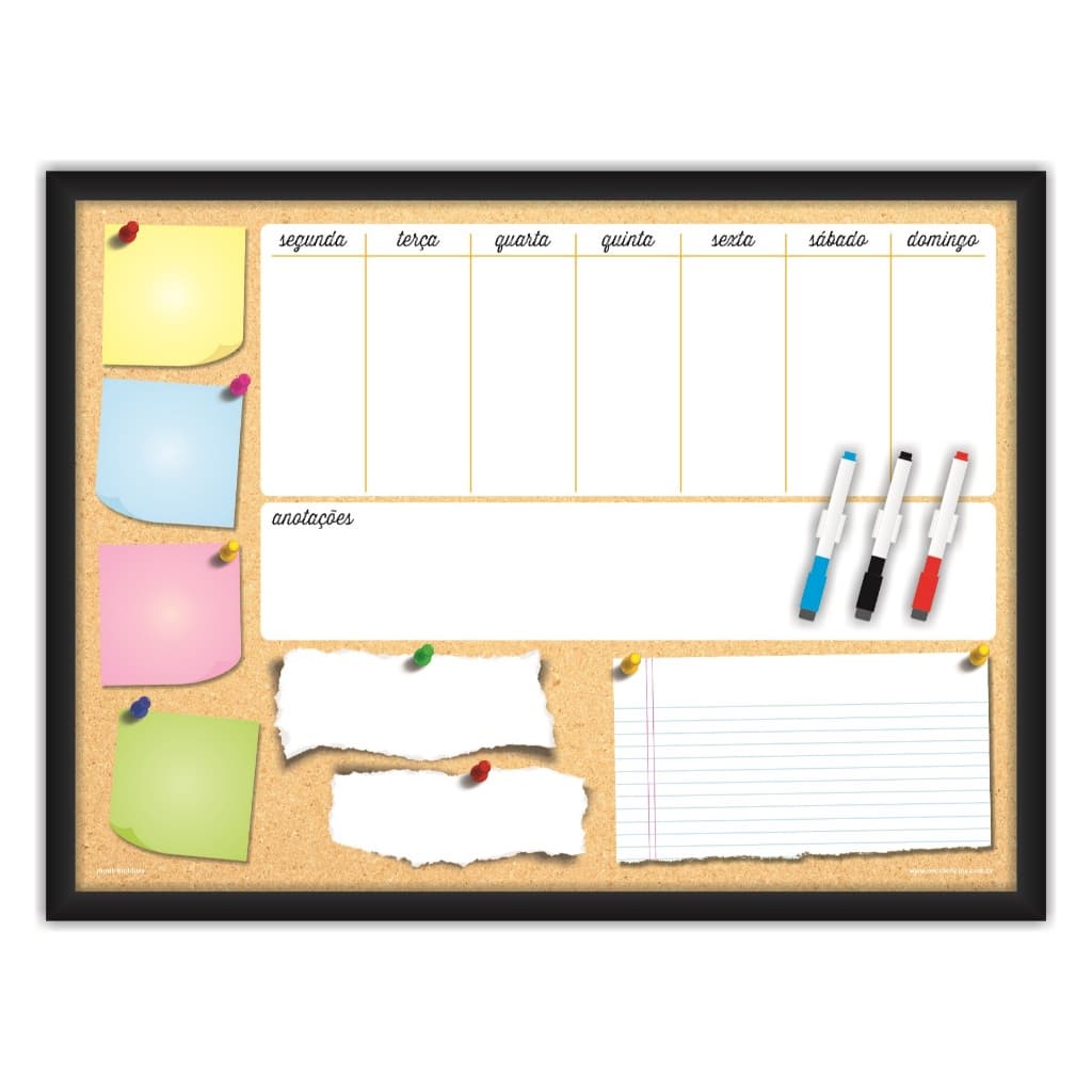 Quadro Planejamento Mensal 67 x 50cm - Planner - Mod05 - Moldura Preta