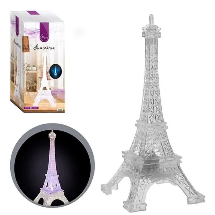 Luminária Torre Eiffel Com Luzes De Led De Plástico Pequena Estrutura Transparente