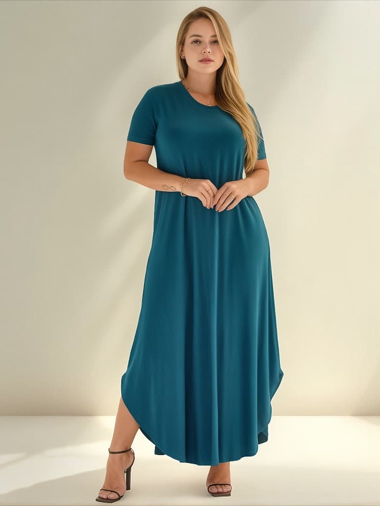 Vestido Longo Saruel Manguinha Curta Elegante E Confortável