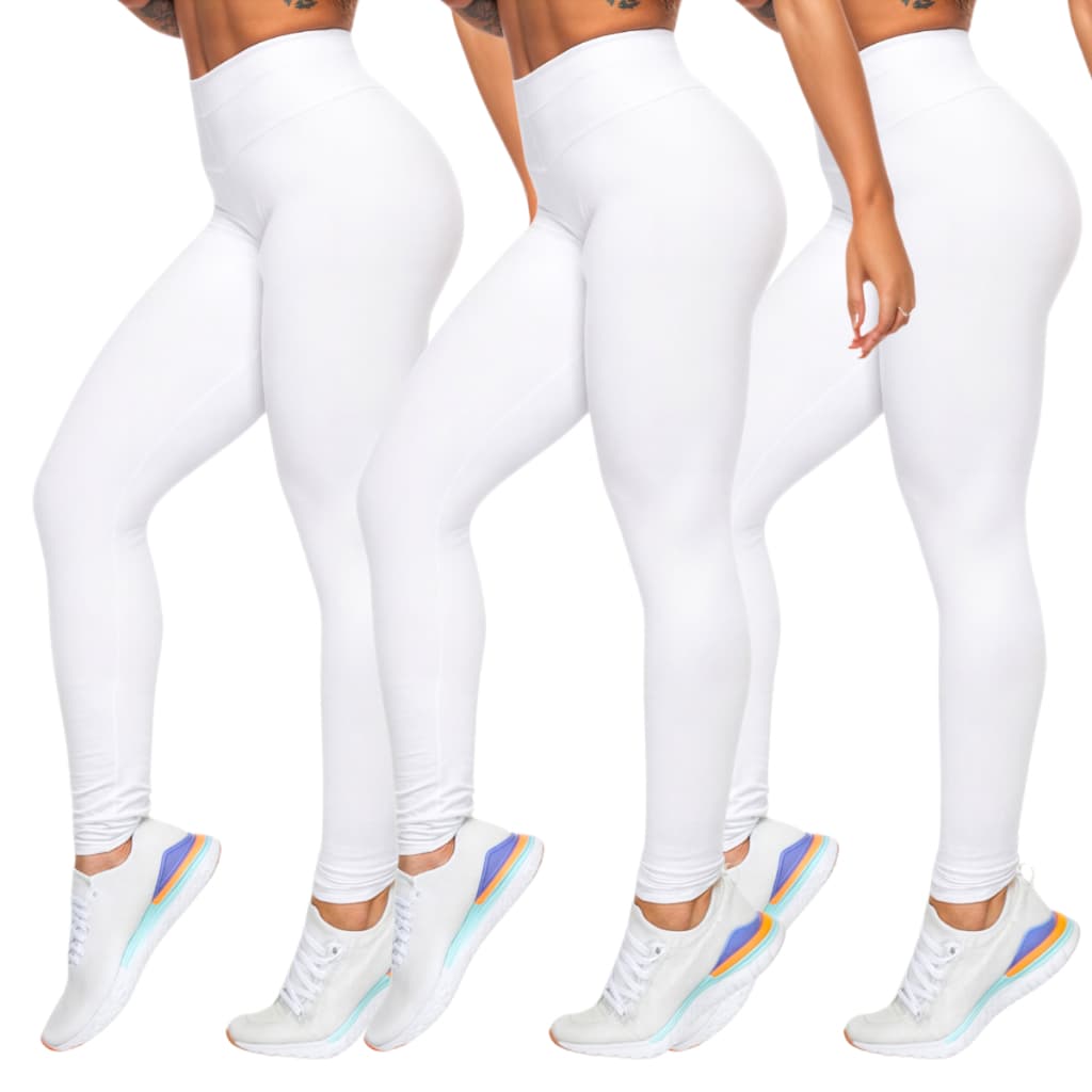 Kit Com 3 Leggings Brancas ou outras Opções De Cores Super Oferta