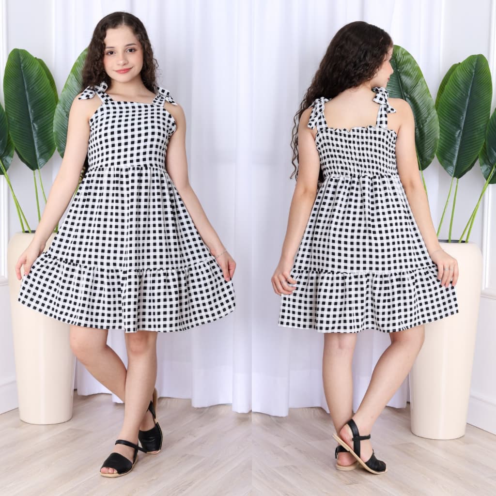 vestido curto de amarrar curto xadrez infantil/juvenil/meninas
