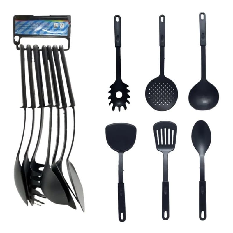 Conjunto Kit 6 Utensilios com Gancho de Cozinha de Nylon