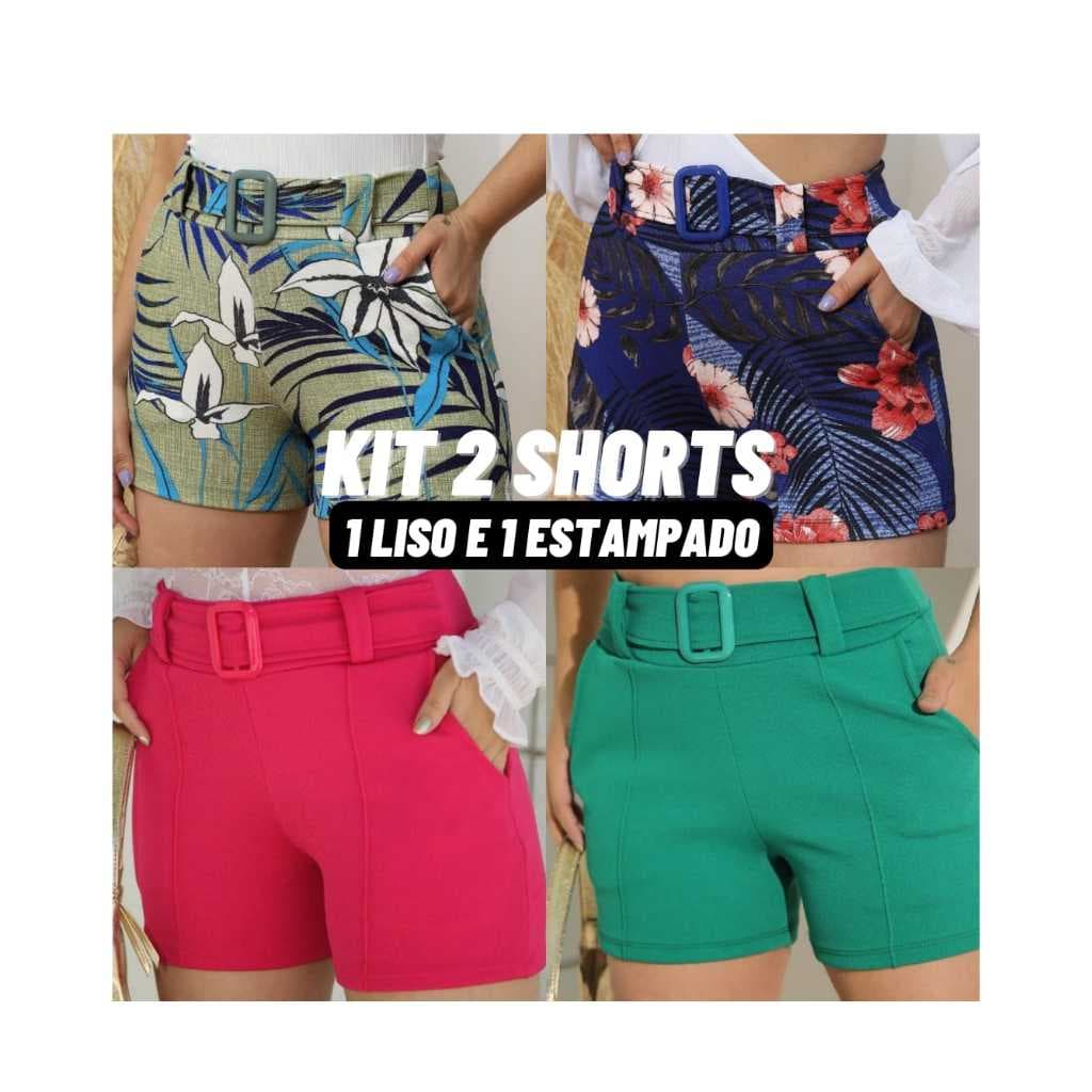 KIT 2 Shorts Tendencia Liso e Estampado 36 ao 48 P AM GG Shorts da Moda