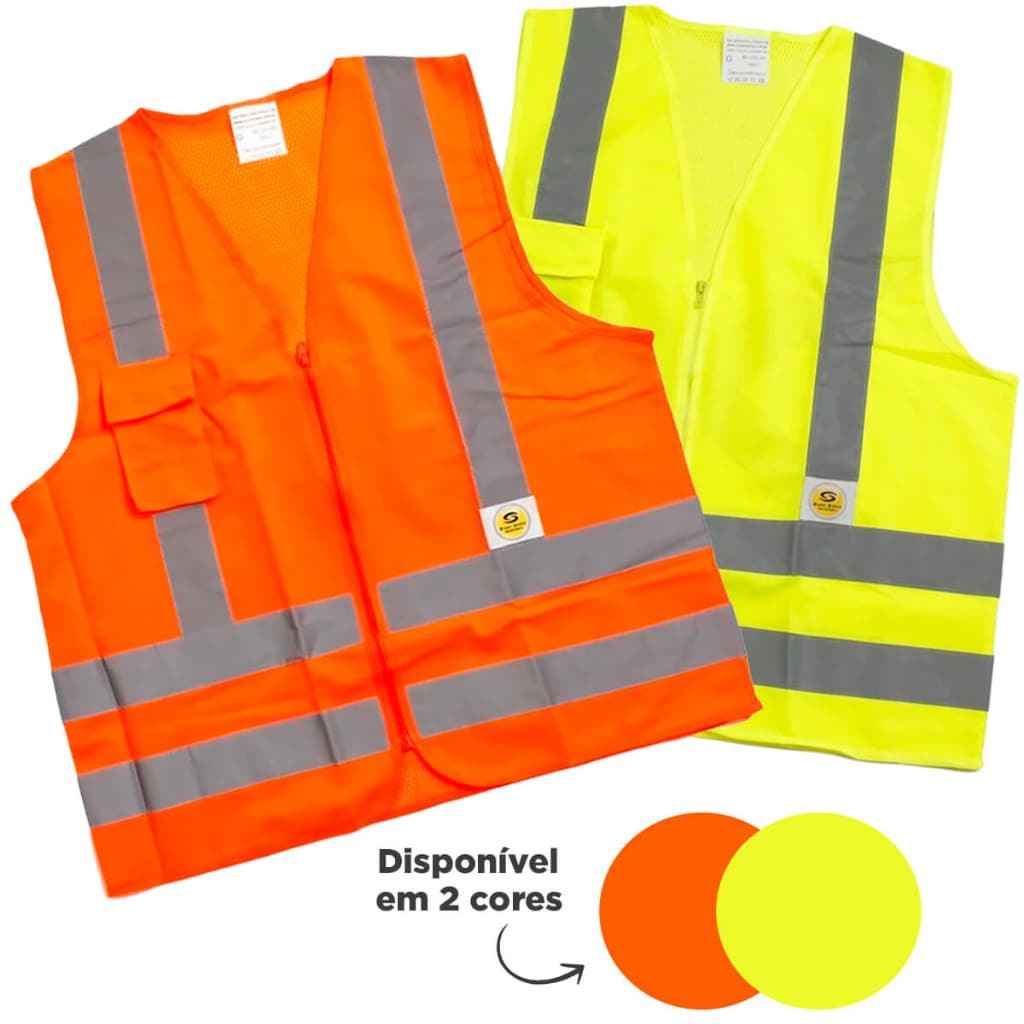 Colete de Segurança Faixa Refletivo Com Bolso Amarelo LaranjaEPI