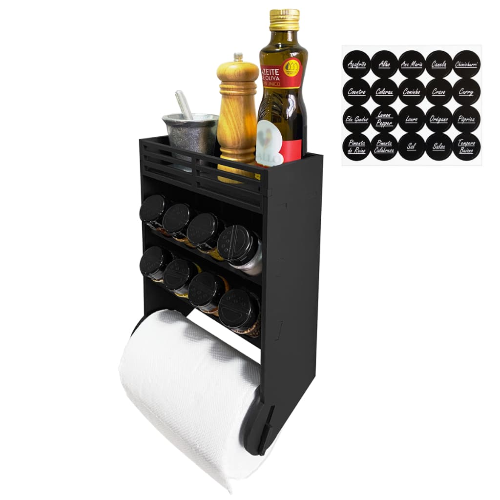 Porta Tempero Parede com 8 Potes 130ml Tampa Dupla Temperos Condimentos + Etiquetas