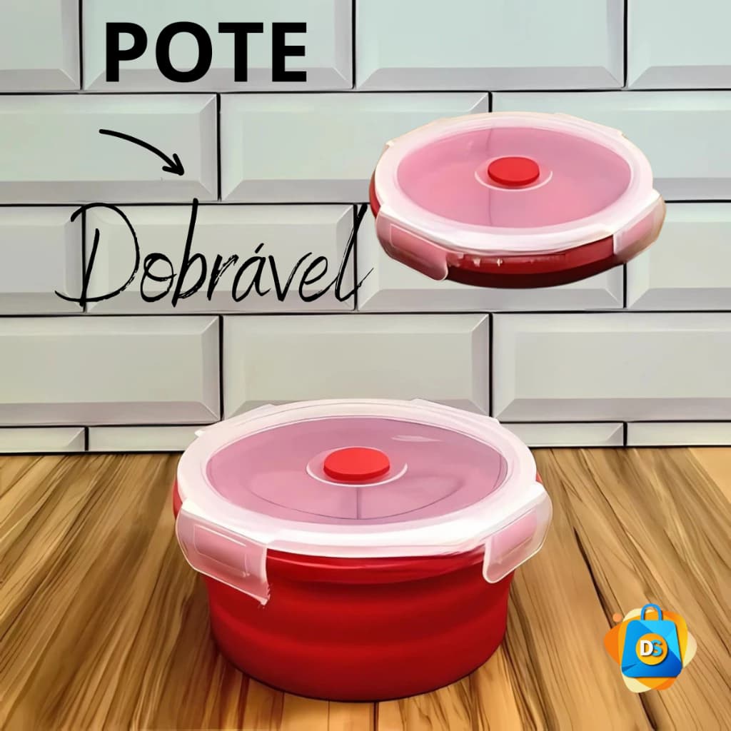 Pote Silicone  Dobrável  Retrátil Com  Tampa  Hermética e  Trava  Guardar Alimentos Prático Portátil