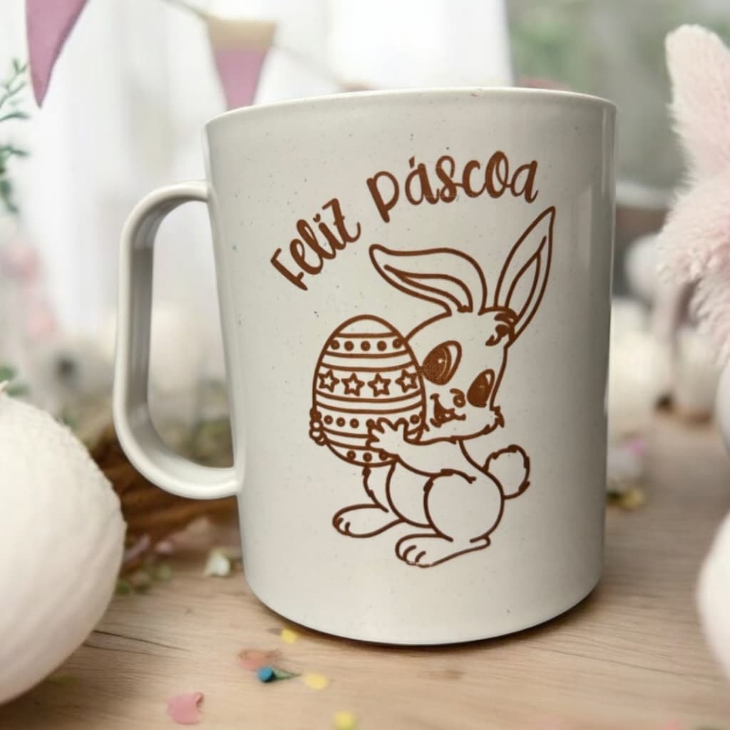 14 Caneca Feliz Pascoa Branca Plástico 320 Ml Lembrancinha