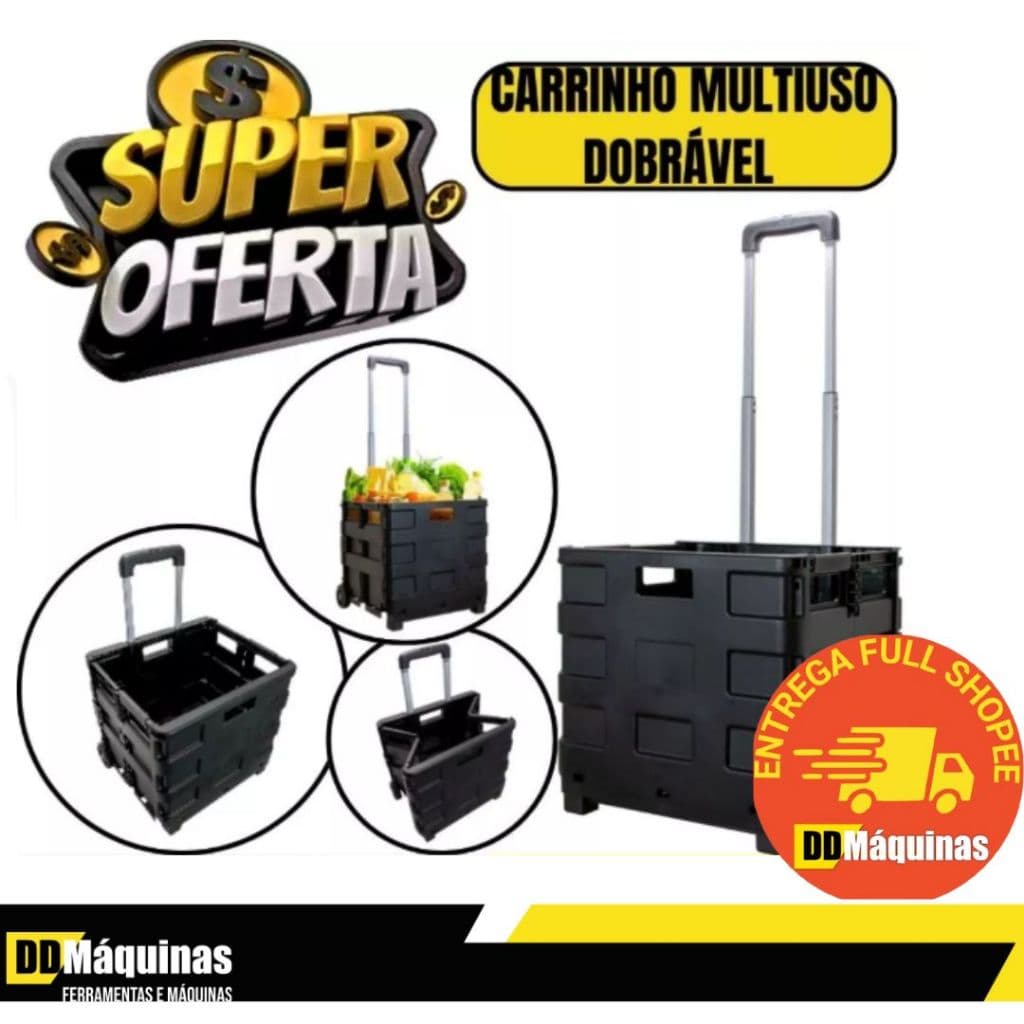 Carrinho Cesto Dobrável Multiuso Versátil Com Rodas - Fasterr