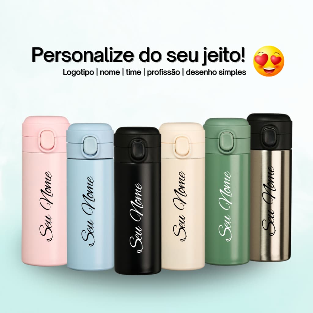 Garrafa Térmica Personalizada 400ml - Nome, Logo, Time, Profissão