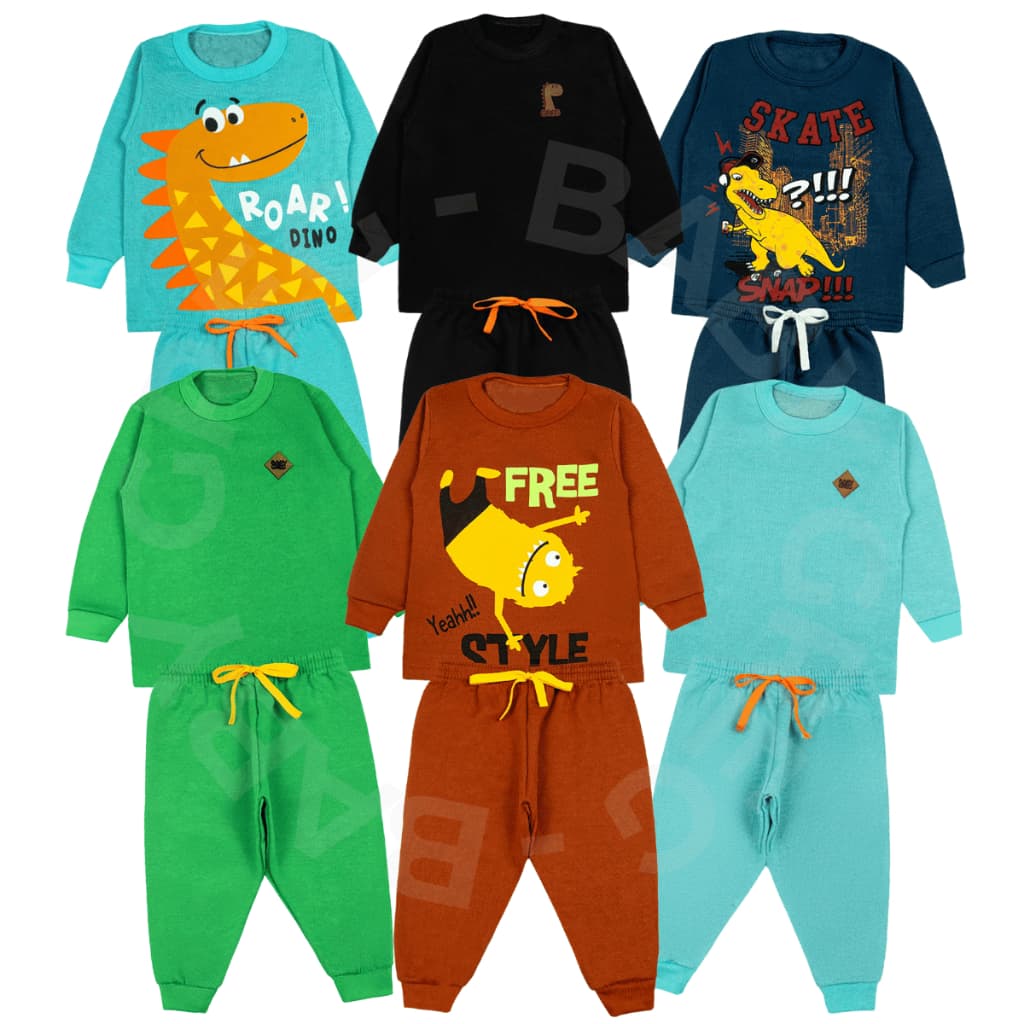 Kit 6 Peças Conjunto Inverno Misto Estampado e Liso Masculino Casaco e Calça 1 a 8 anos (3 Conjuntos)