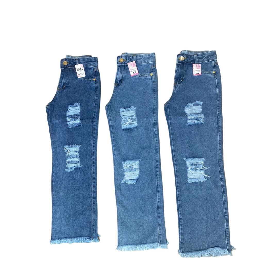 Calça Jeans Wide Leg Feminina Infantil Juvenil Estampada com LOVE - Escuro - 4 ao 16