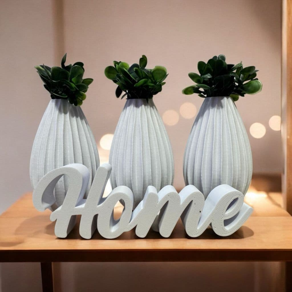 Kit 3 Vasinhos Decorativos Com Plantinhas Artificiais e Letreiro Home Enfeite Sala Banheiro