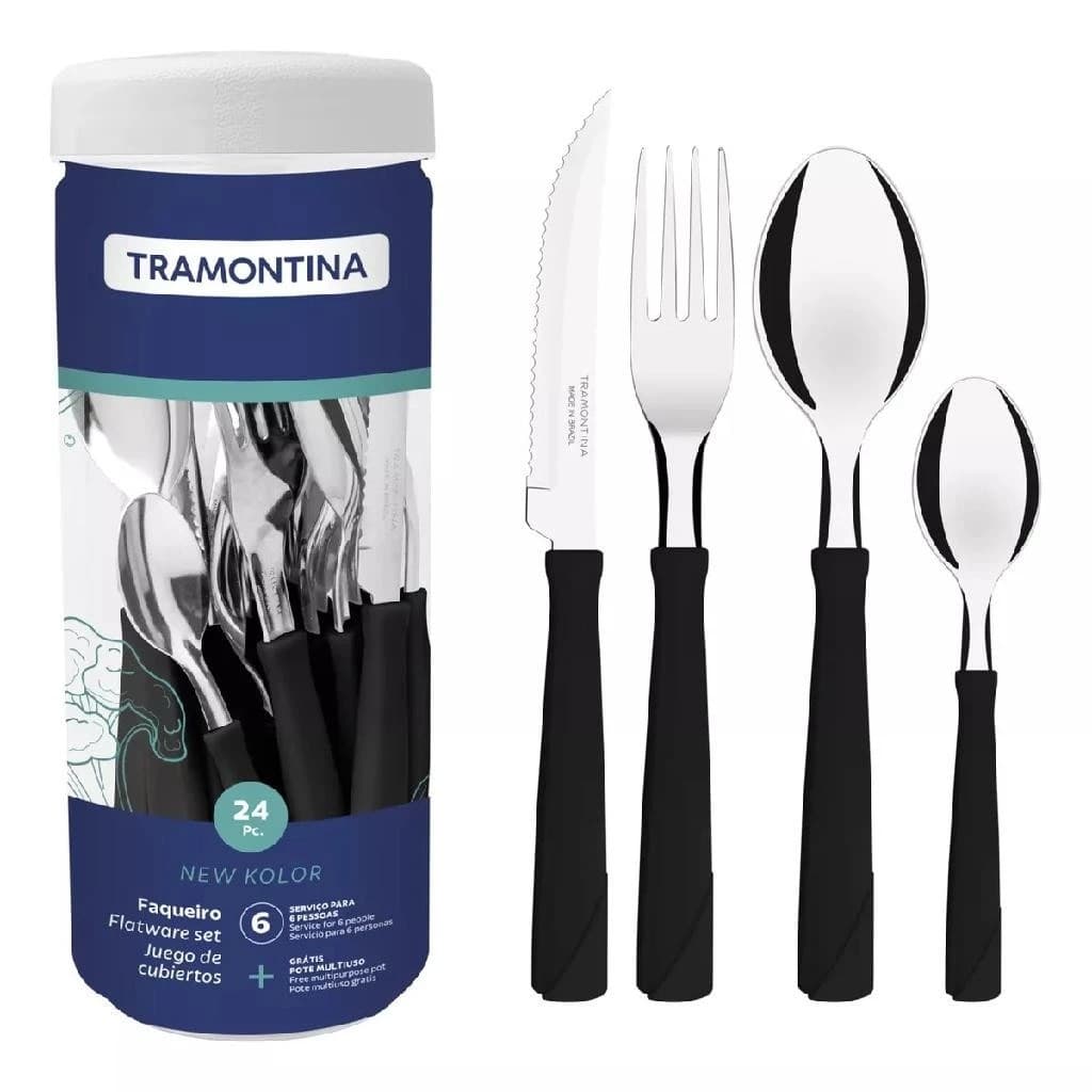 Faqueiro Tramontina New Kolor Aço Inox 24 Peças, Talheres