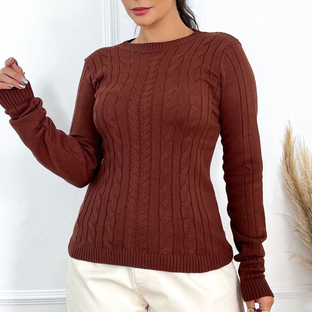 Blusa Feminina De Frio Tricô Modal Manga Longa De Tranças Tricot Moda Inverno Trico