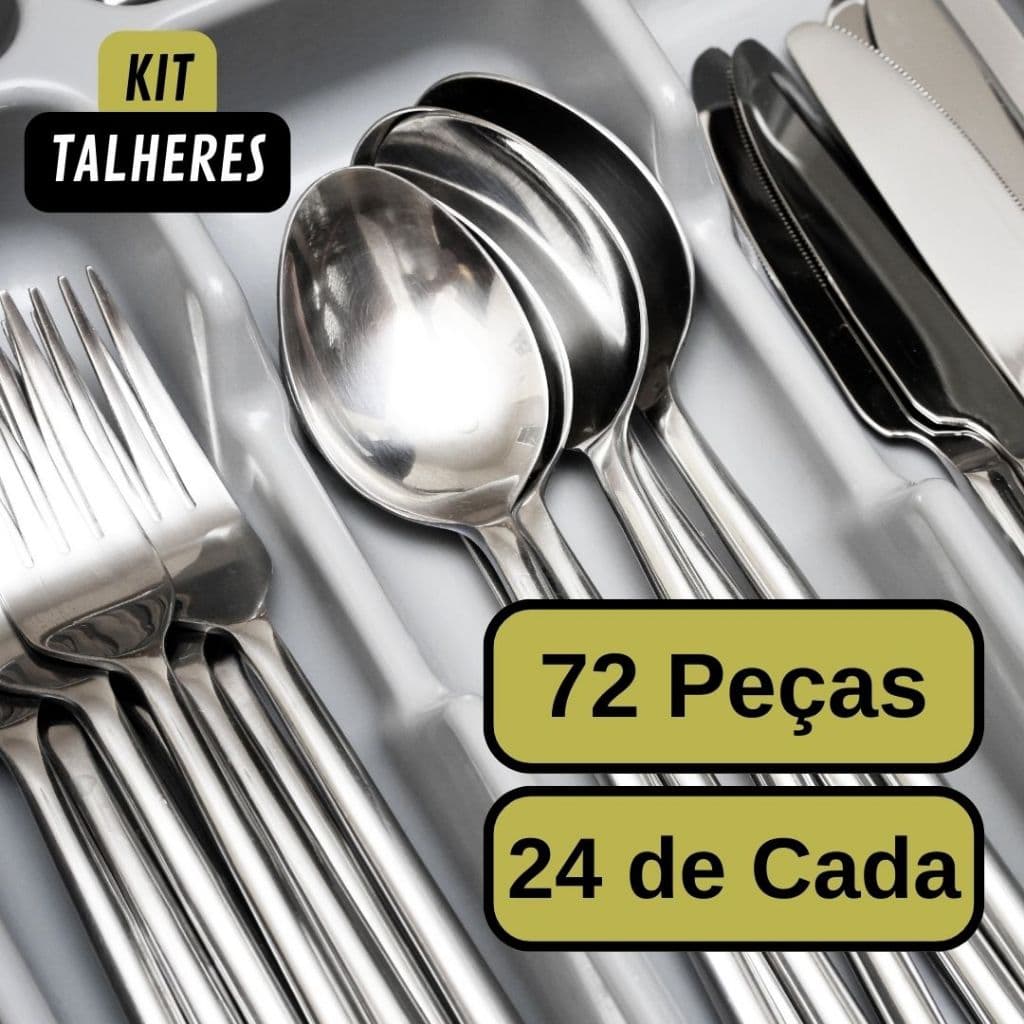 Jogo 72 Talheres de Aço Inox Garfo de Mesa Faca com Serra e Colher de Sopa Para Cozinha e Restaurante
