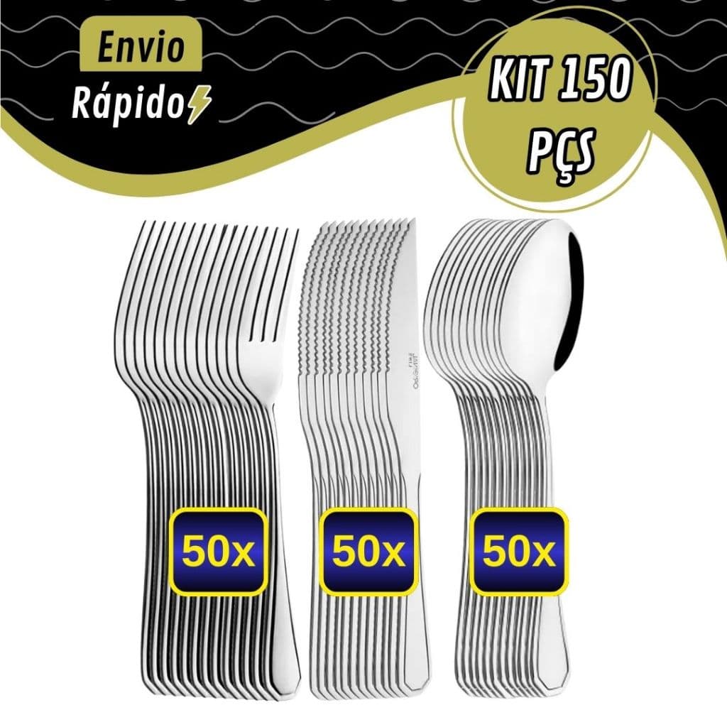 Kit 150 Talheres de Aço Inox Para Cozinha de Casa e Restaurante Buffet
