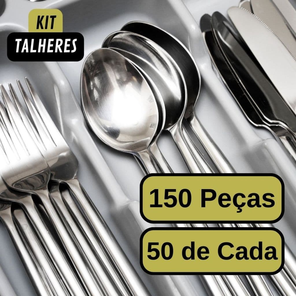 Jogo 150 Talheres de Aço Inox Garfo de Mesa Faca com Serra e Colher de Sopa Para Cozinha e Restaurante