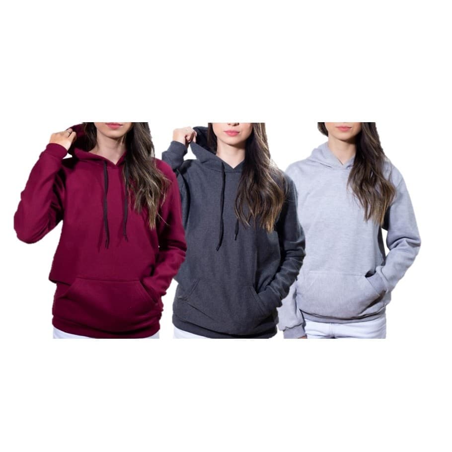 Kit 3 Blusas de Frio Canguru Masculina e Feminina Com Capuz e Bolso Liso Unissex