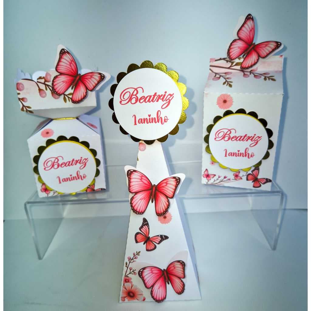 Kit de Caixa Personalizadas Jardim Encantado das Borboletas - Decoração de Festa Pegue e Monte