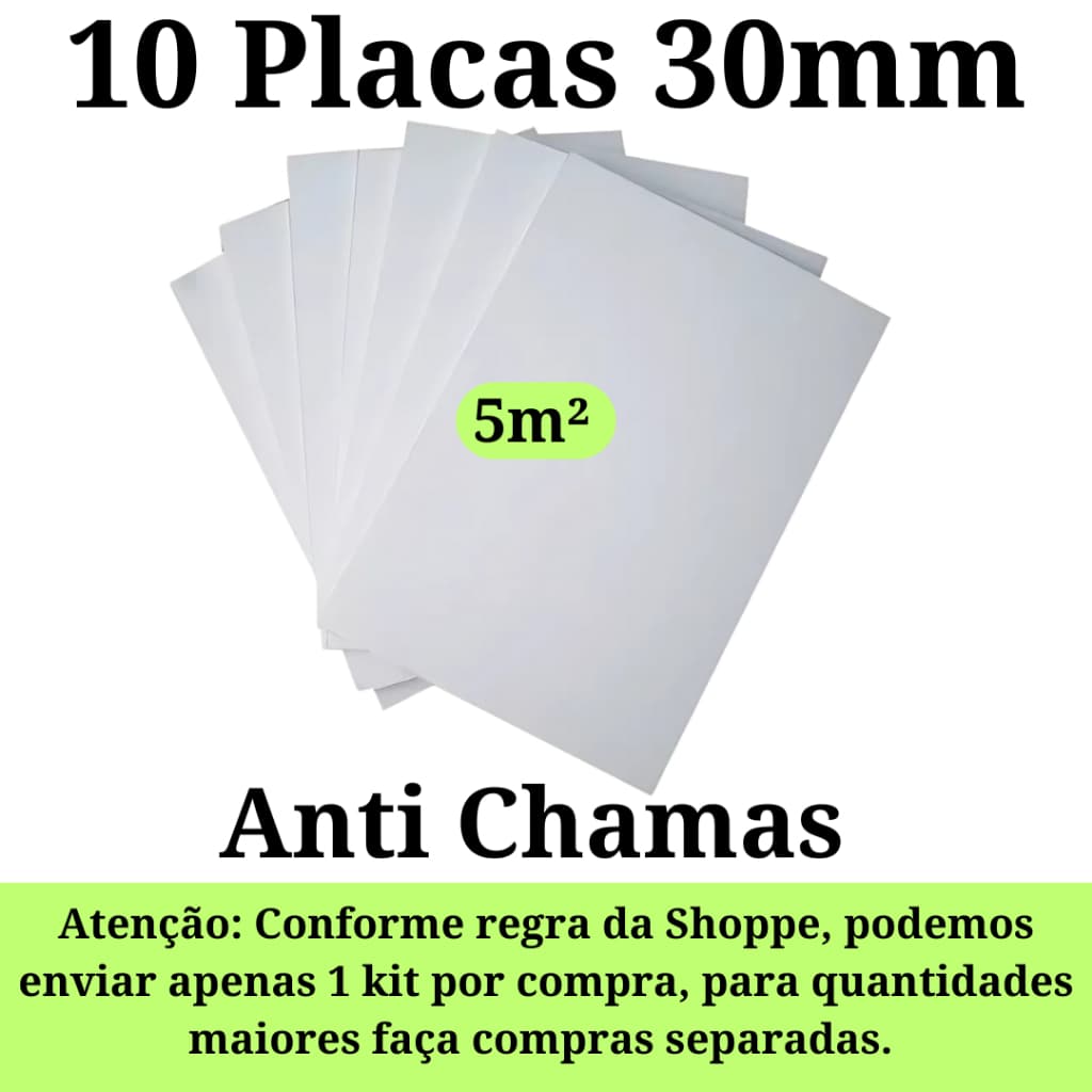 Kit 10 Placas de Isopor Eps Antichamas Isolamento Termico 1000x500x30mm