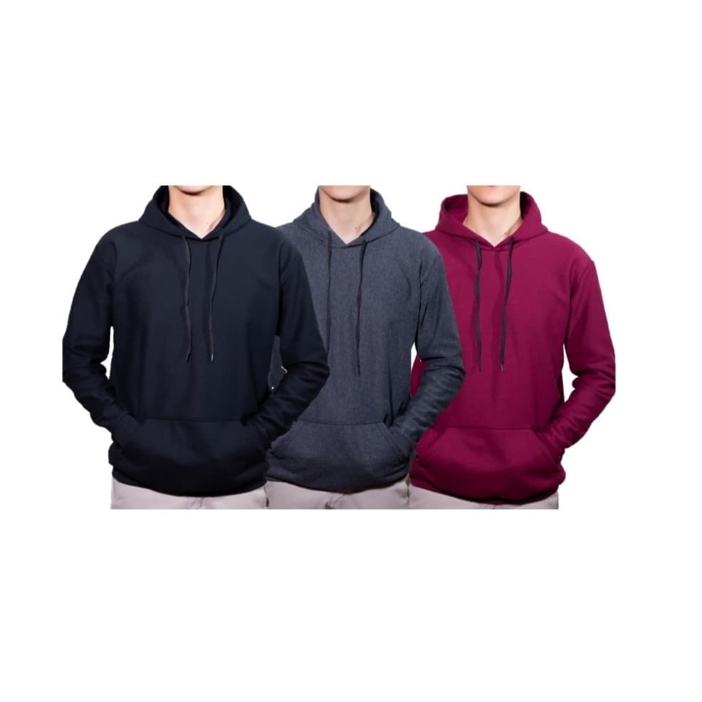Kit 3 Moletom Canguru Masculino e Feminino Sem Estampa Blusa de Frio Com Capuz e Bolso Unissex