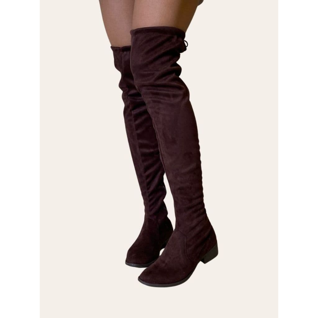 Bota Montaria Over The Knee Camurça Strech Marrom Mocha Mousse
