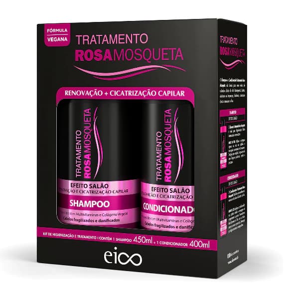 Tratamento Rosa Mosqueta Cicatrização Shampoo Sem Sal 450ml Condicionador Leave-in 400ml