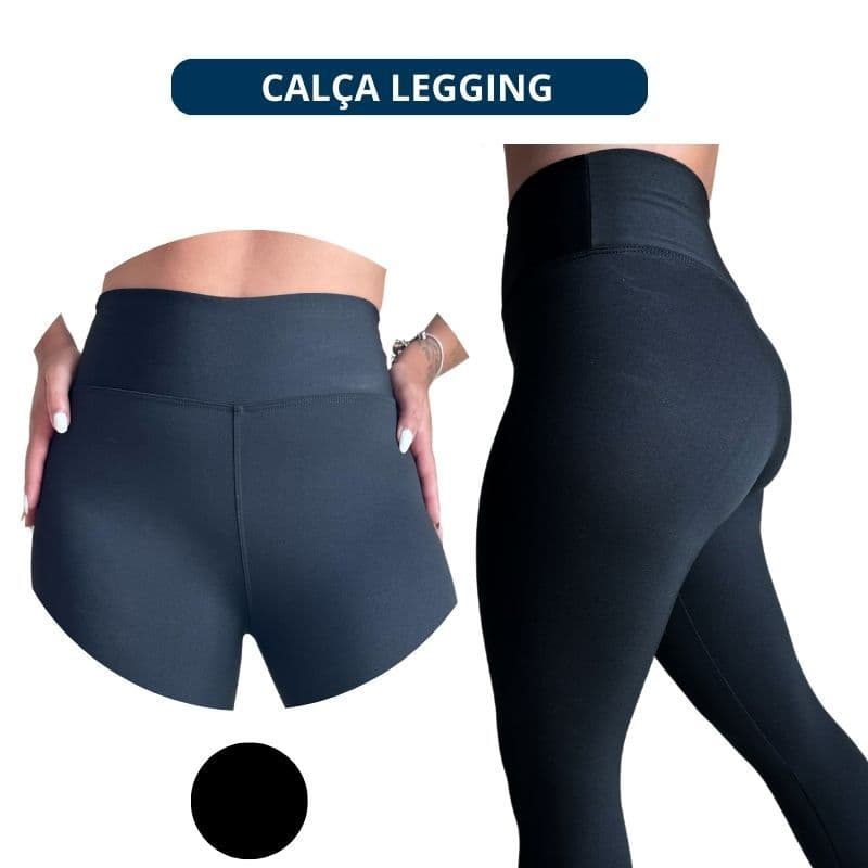Calça Legging Casual e Fitness Academia Leg Suplex Preta Básica Sem Transparência Cintura Alta Plus Size