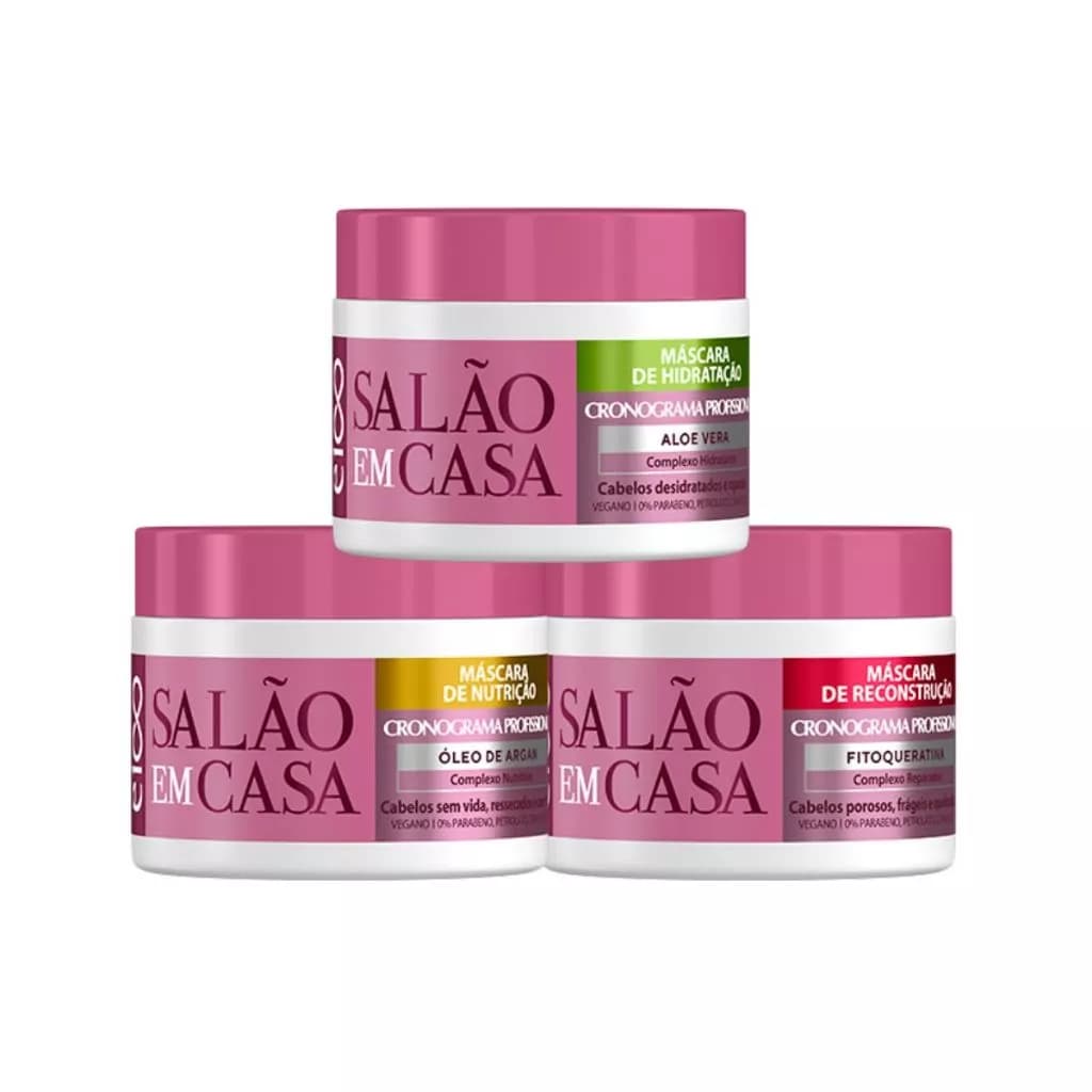 Kit Cronograma Capilar Máscara Hidratação Nutrição Reconstrução 270g 3 Máscaras