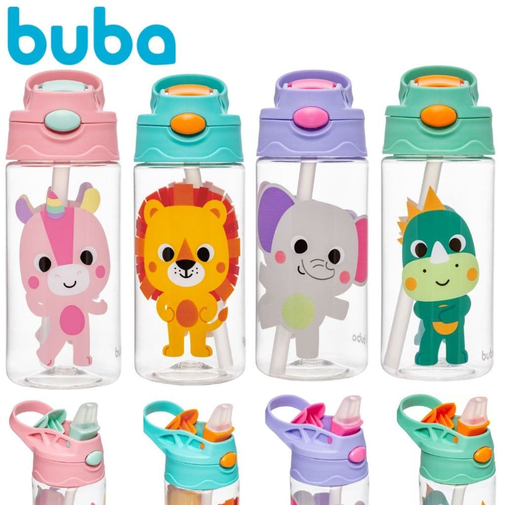 Garrafinha Tritan Infantil Buba Zoo 450ml Menino Menina Canudo Silicone +18m