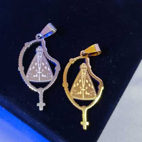 Colar e Pingente Nossa Senhora Dourado ou Prata Aço Inoxidavel