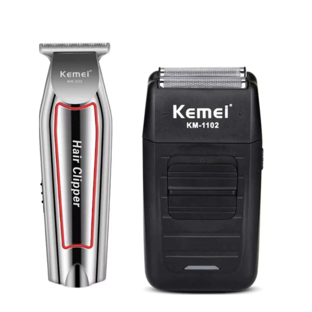 Kit Com Duas Máquina De Barbear Profissional Corte + Acabamento kit Para Barbearia Kemei 1102 + 032
